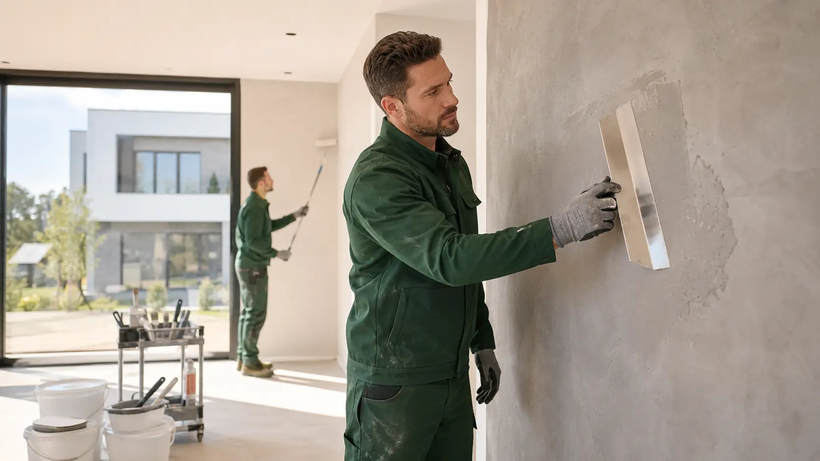 AJ Malerei Mitarbeiter am Arbeiten